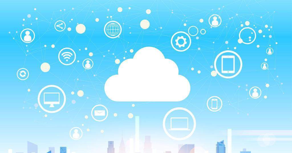 Cloud Computing Technology Device Internet Data Information Storage City Skyscraper View Cityscape Background